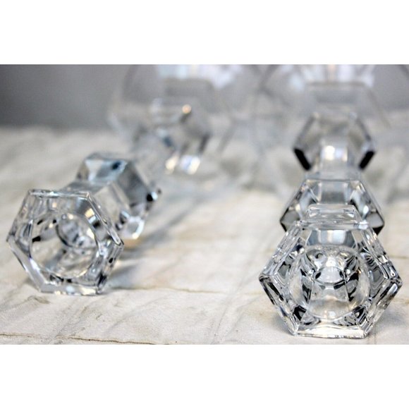 Oslo by Tuscany 8" Lead Crystal Taper Candlestick Pair Wedding Dinner Table - Picture 5 of 8